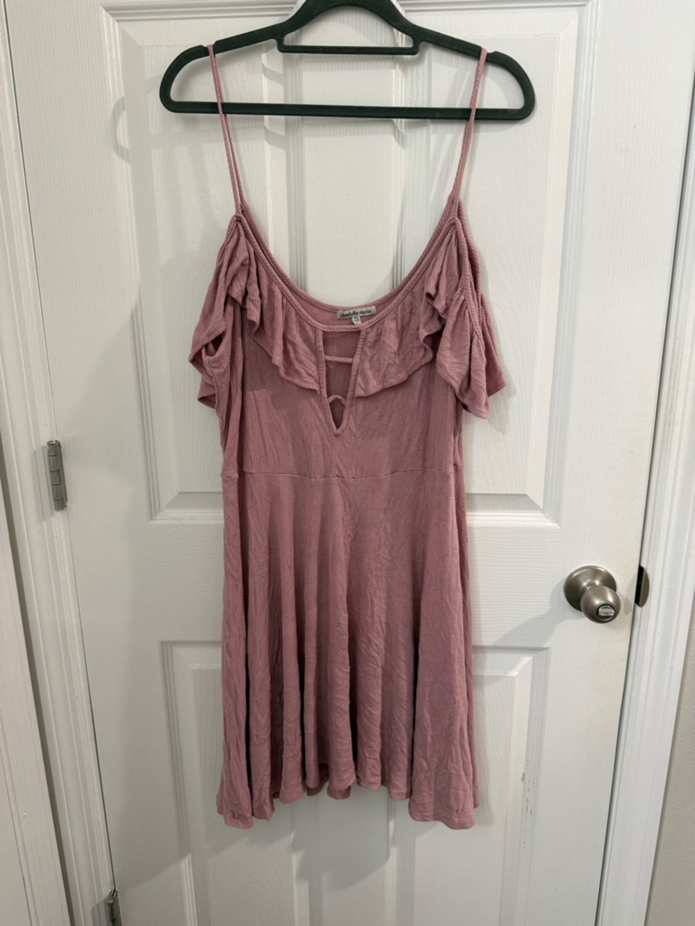 Charlotte Russe Dusty Rose Off Shoulder Ruffle A-Line Summer V Neck Dress XL